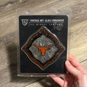 Vintage Art Glass Ornament with Longhorn Logo NIB